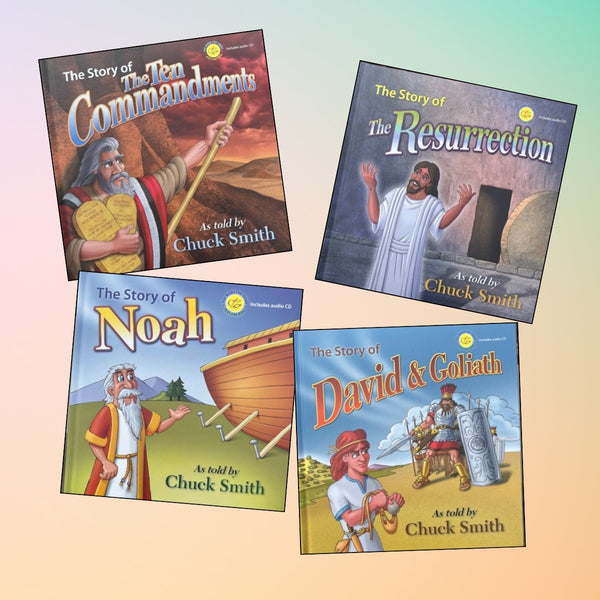 The Story of The Resurrection, The Ten Commandments, David and Goliath, Noah W/CD 4 Book Pack